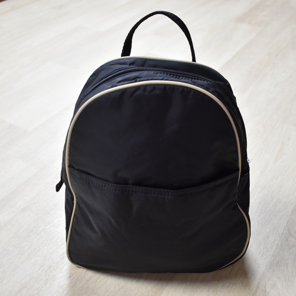 Y2K Mossimo Mini Backpack Sporty Nylon Black Meredith Blake 10x9x4" VTG 2000s